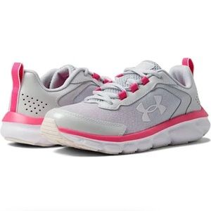 - Girls size 13 under armour athletic tennis shoes sneakers pink and gray